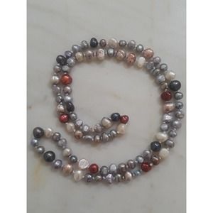 Womens Long Beachy Vacation Freshwater Multicolor Oval Pearl Necklace